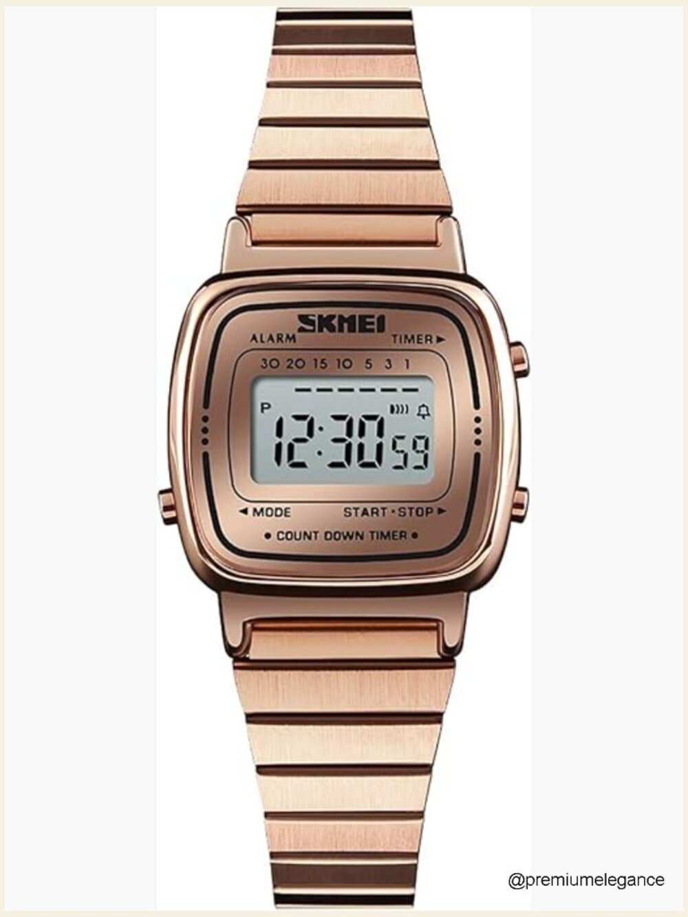 Square Digital Watch Stainless Steel Bracelet Chronograph Water Resistant